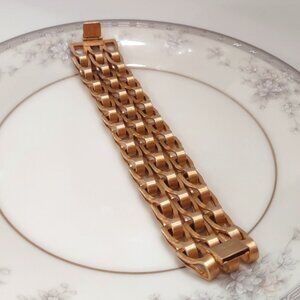 Vintage Marcy Feld Modernist Matte Gold Tone Bracelet Unique Chunky Gold Links